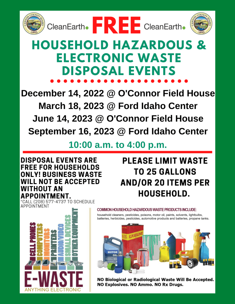 Flyer for HHW disposal events in 2022-2023 reflecting new September date of September 16