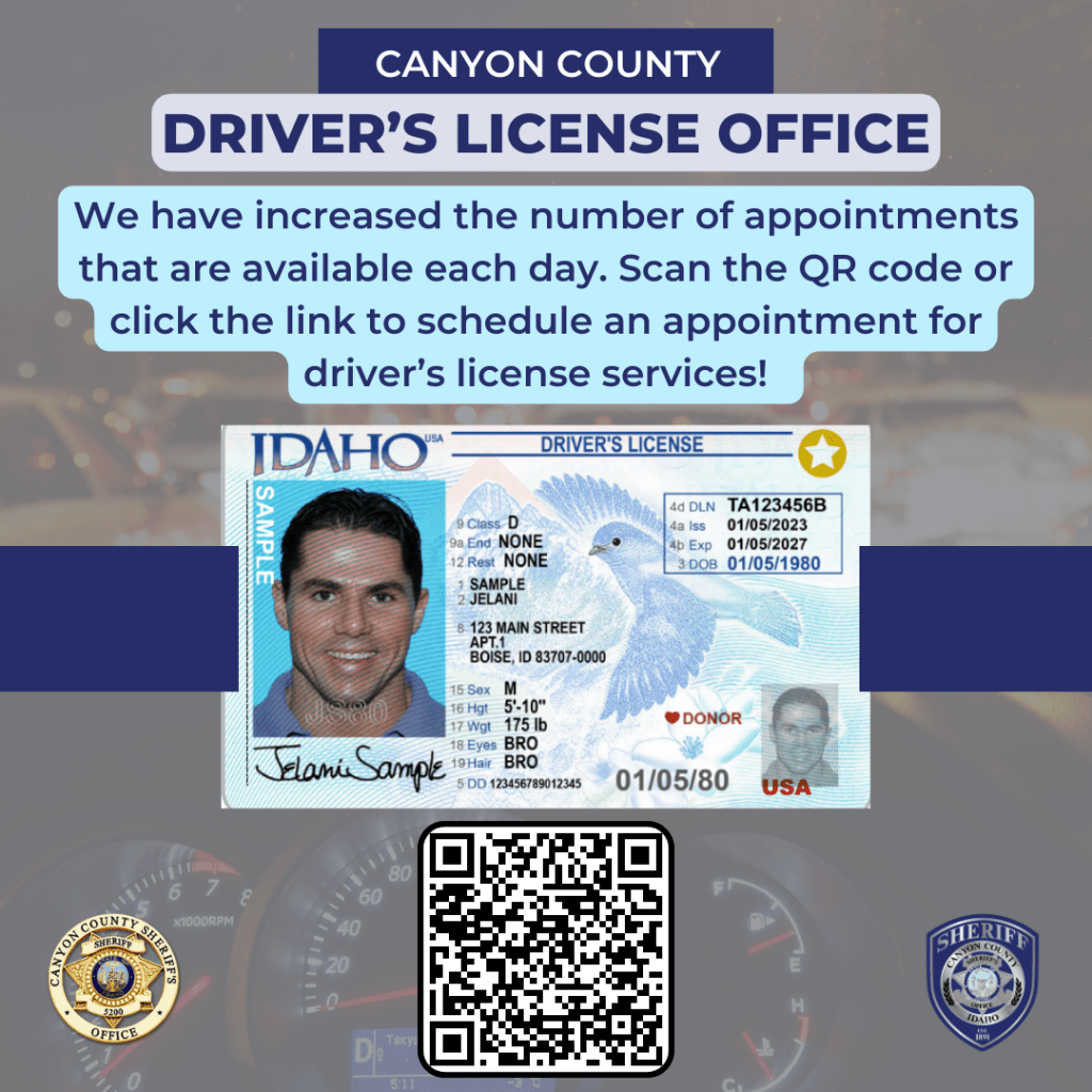 Graphic encouraging people to book appointments for Driver's License services. QR code included in graphic. 