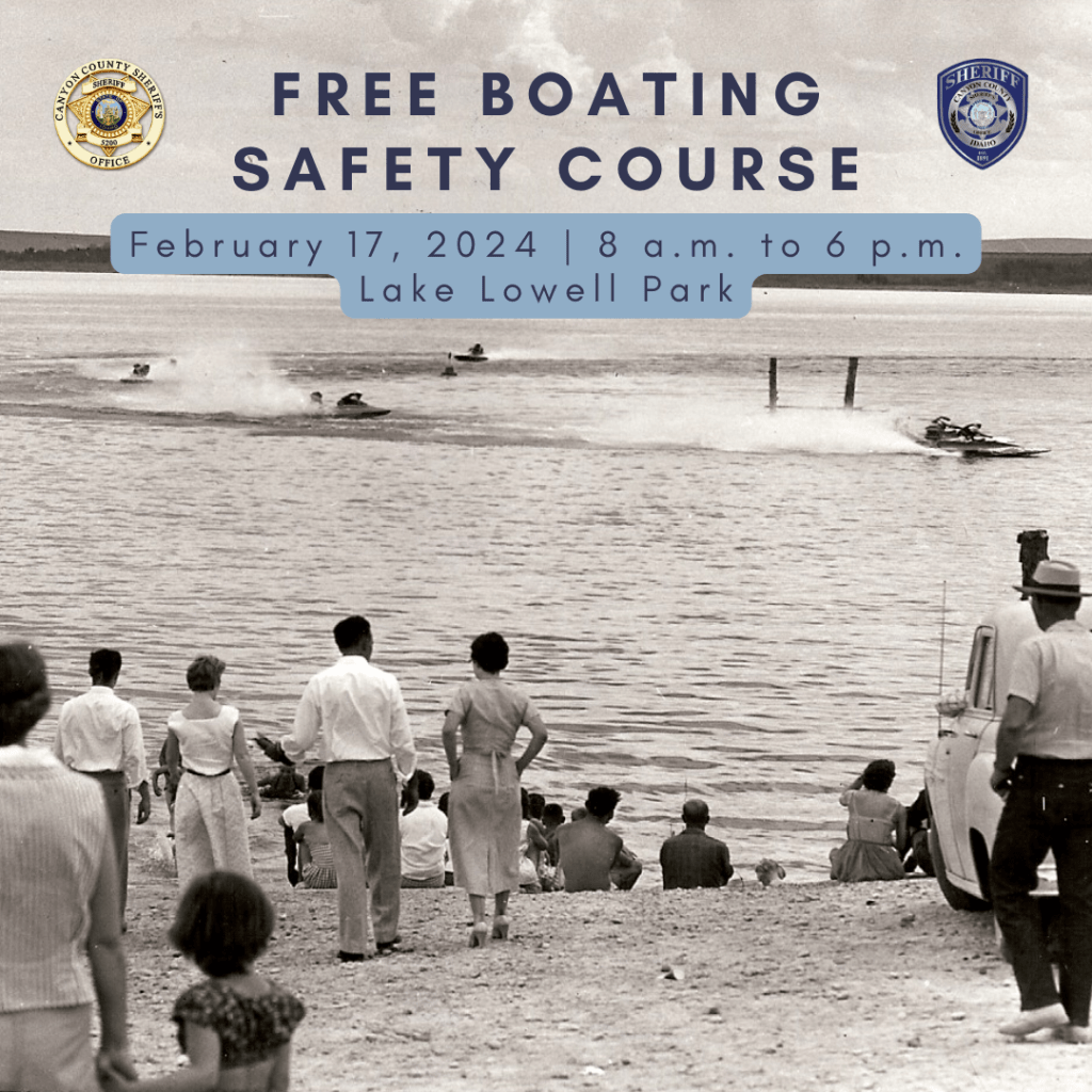 Graphic for free boating safety course on Saturday, February 17, 2024. The course runs from 8 am to 6 pm.