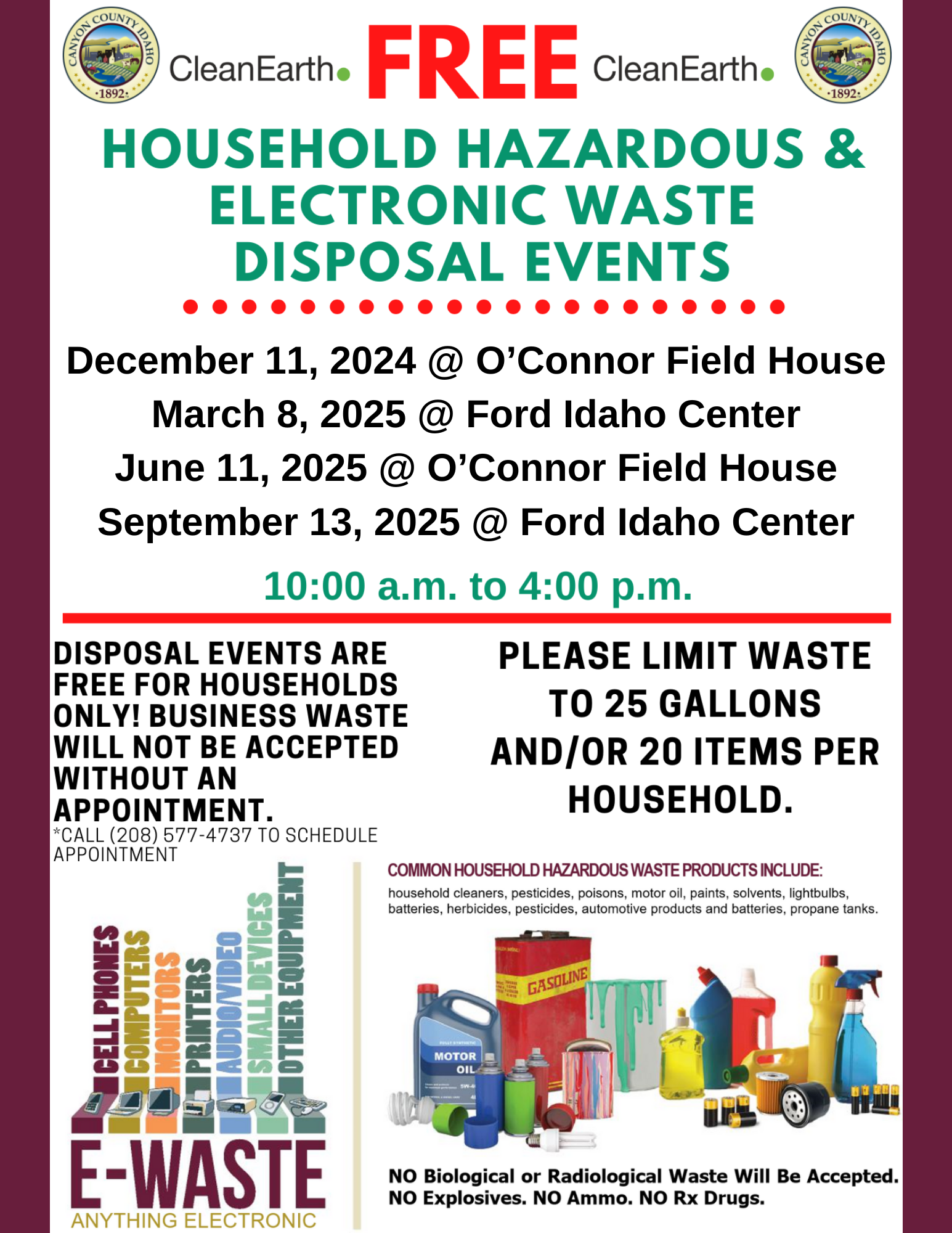 NEXT FREE HOUSEHOLD HAZARDOUS WASTE & ELECTRONIC WASTE DISPOSAL EVENT
