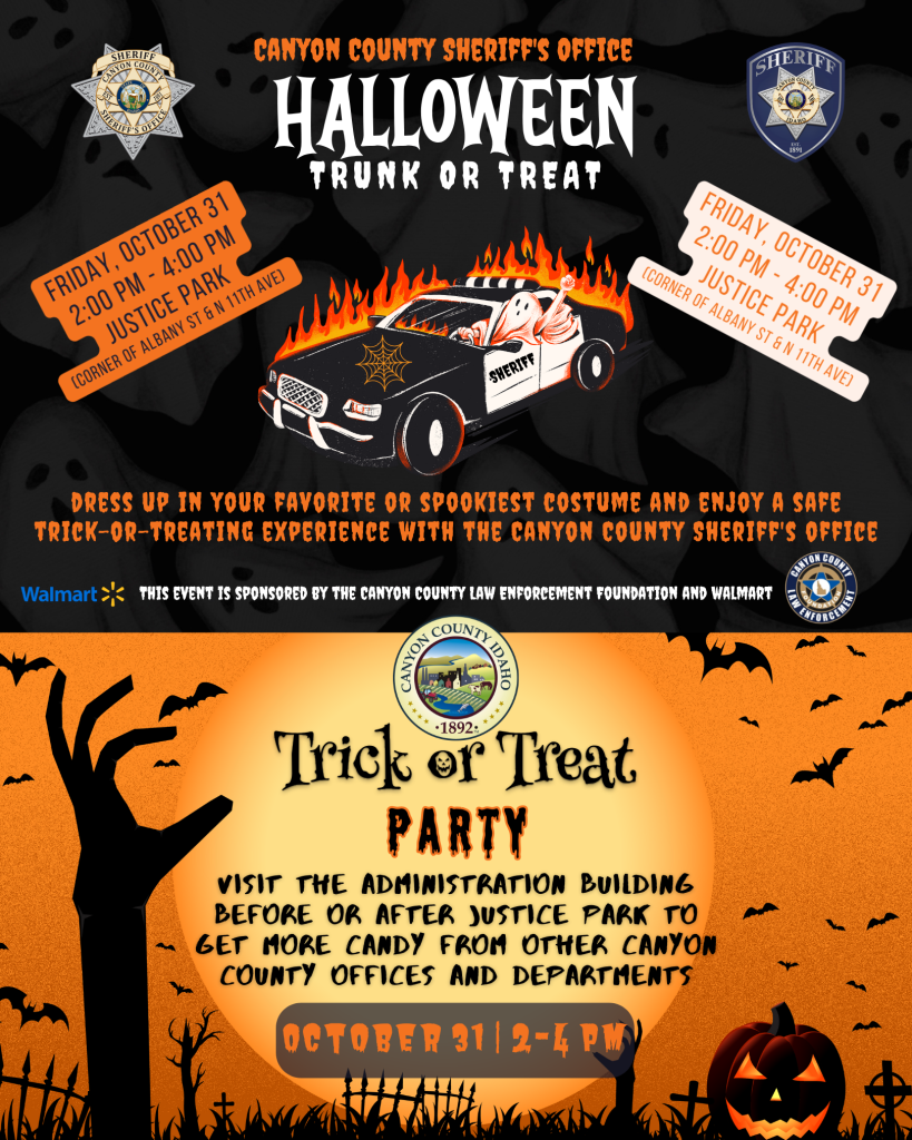Flyer for Trunk or Treat and Trick or Treat events on October 31 from 2-4pm
