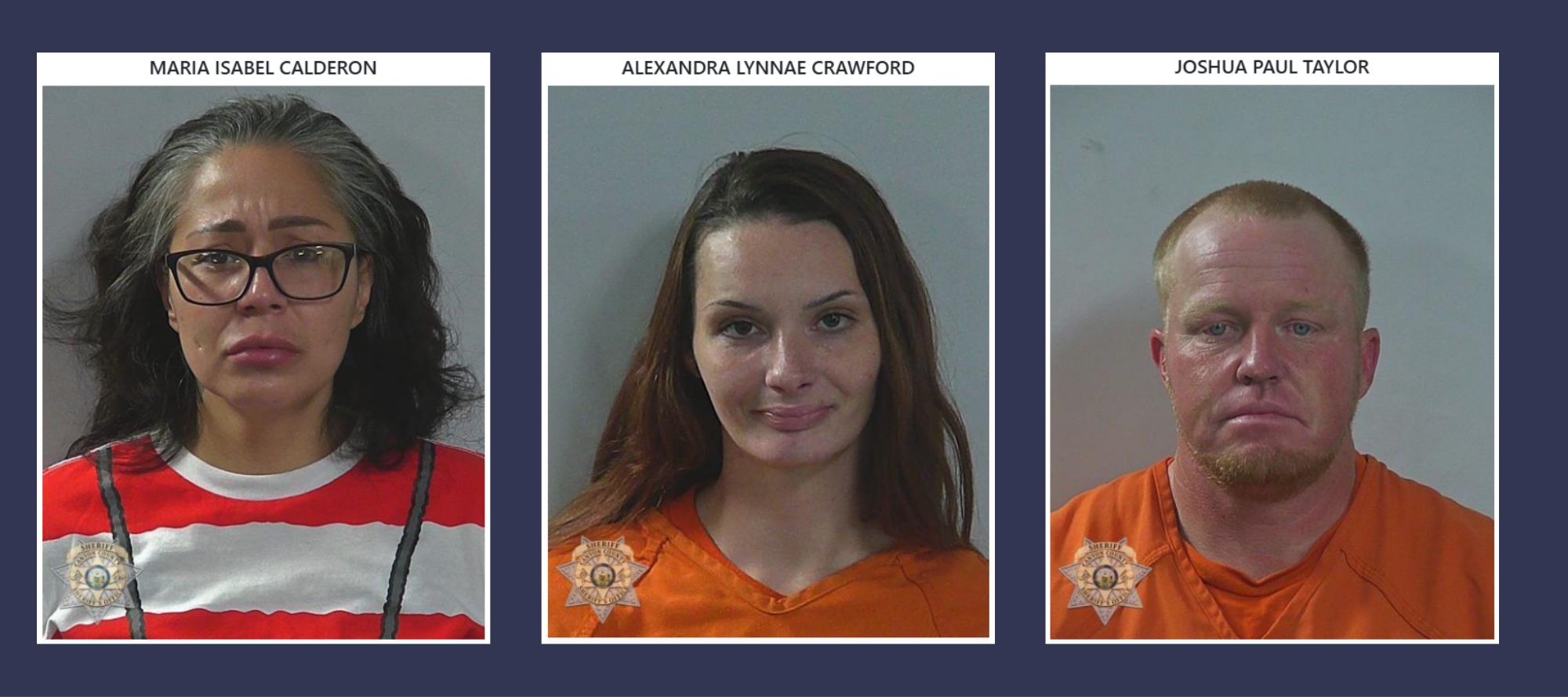 Jail Drug Bust Mugshots of Calderon, Crawford, and Taylor